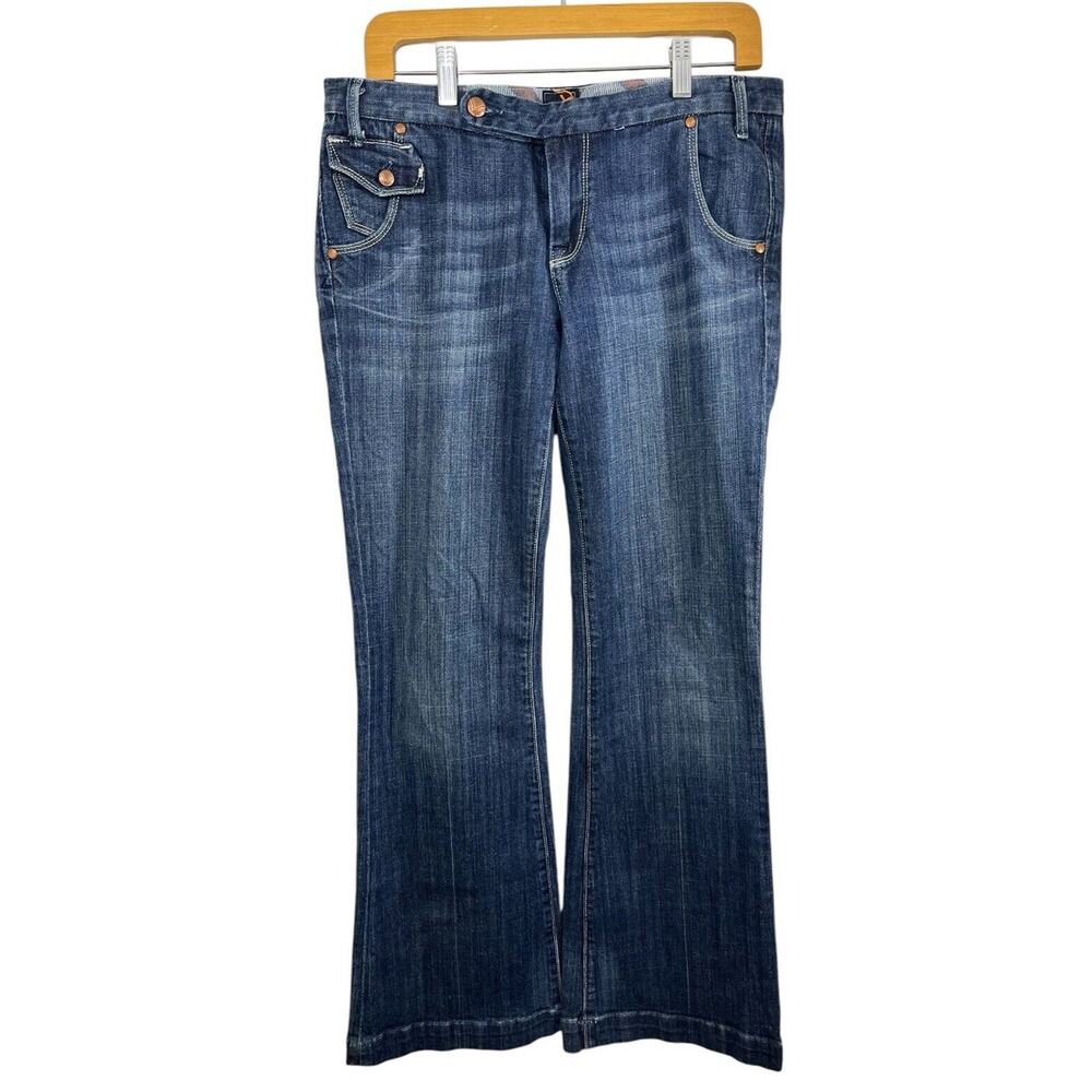 Vigoss Women’s Jeans Blue Flared Stretch Denim Mandarin Medium Wash 29 Y2K Hippy